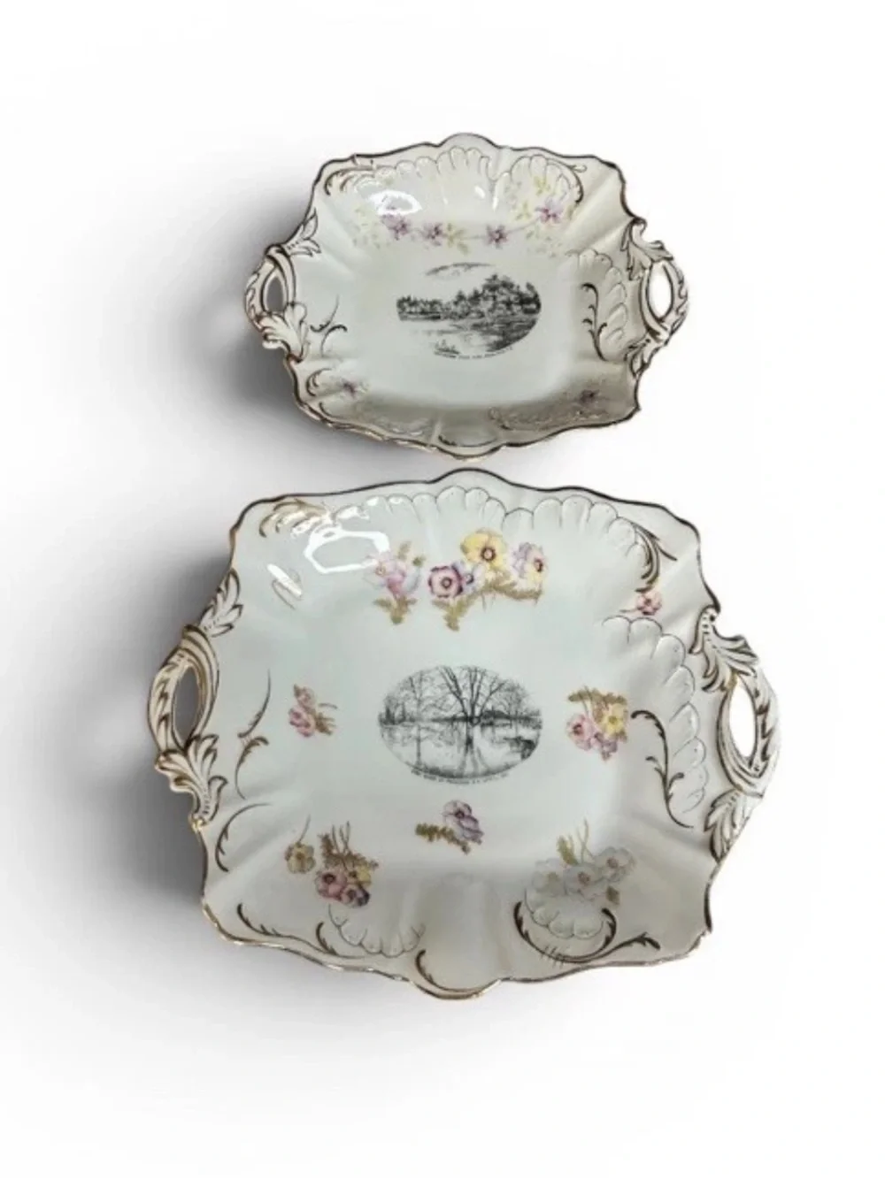 Antique W.W. Allen Penacook NH Serving Dishes Set Of 2 Transferware Germany